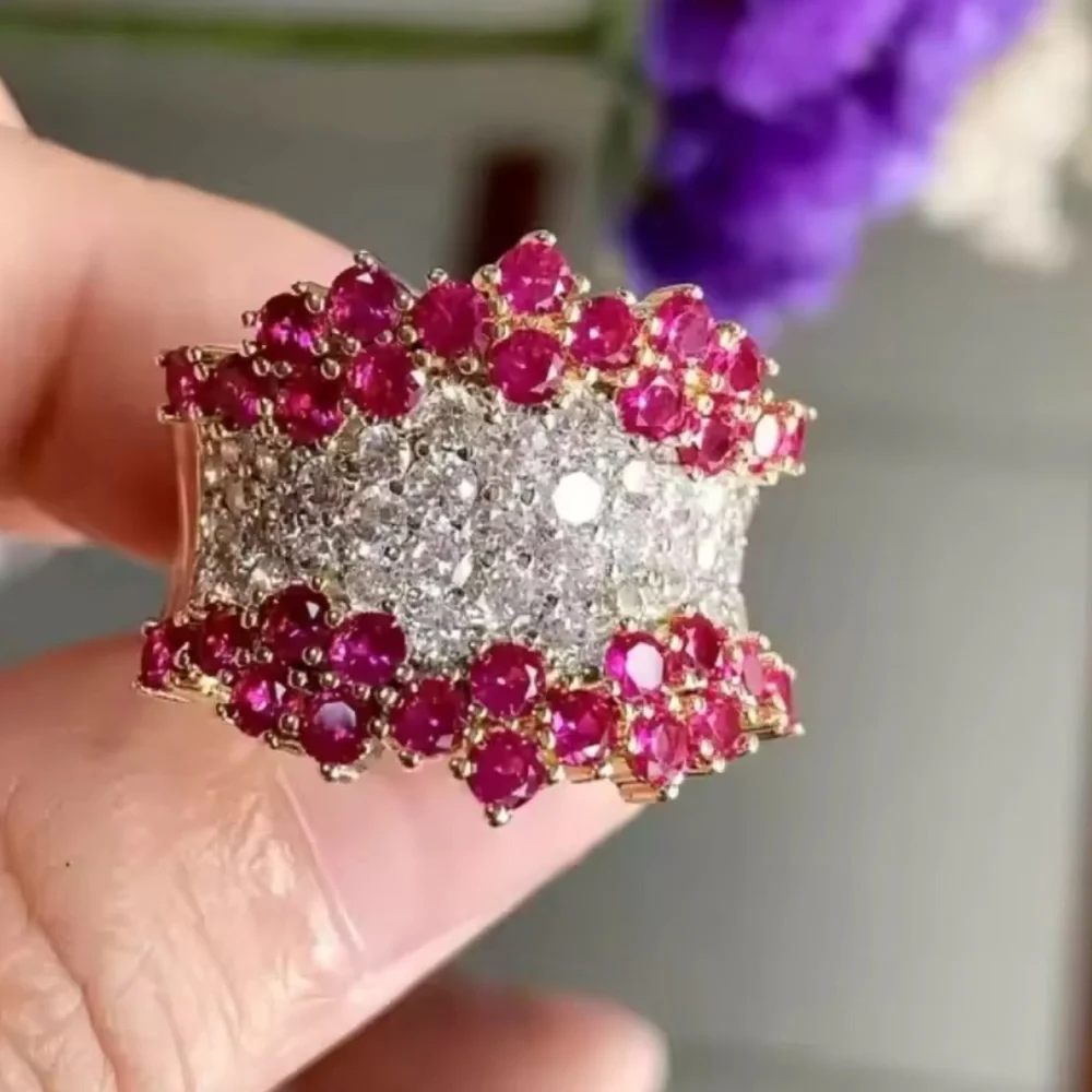 Opulent Ruby Diamond Wide Band Ring in Yellow Gold - Picture 7 of 12